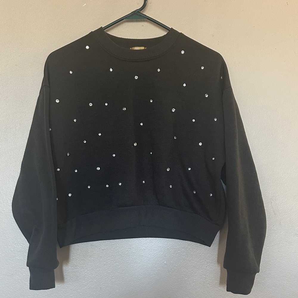 Black Studded Women's Crew Neck Sweater